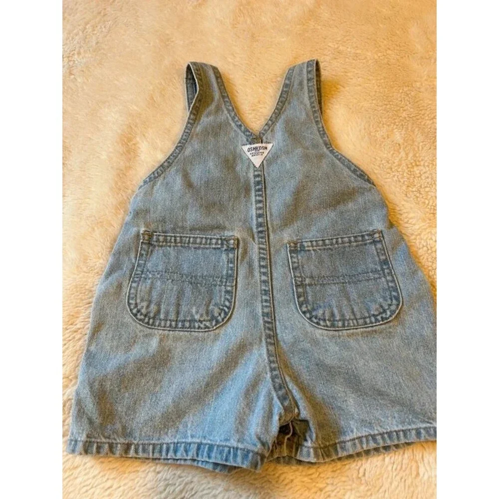 Vtg 90s Oshkosh Baby Girl MD 6-9M Light Denim Shortall